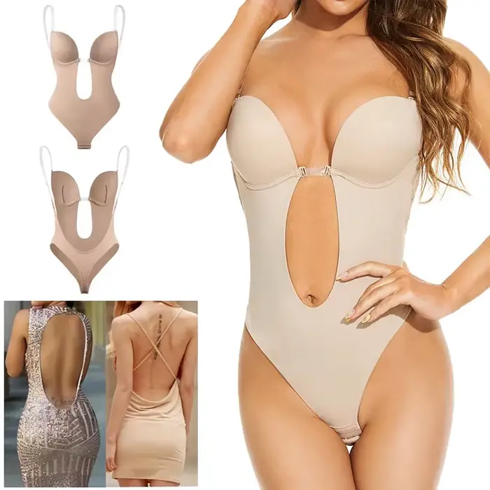 body Neviditeľné ženy tangá Shaper zoštíhľujúci plášť Sexy V krku Hlboký chrbát Polstrovaný korzet Push Up zoštíhľujúci spodná bielizeň