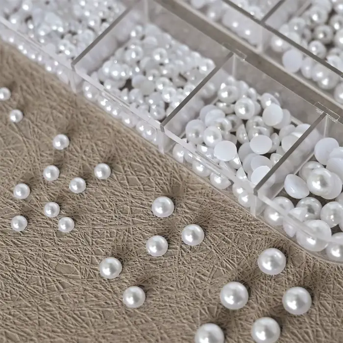 Perles demi-rondes à 12 grilles, breloques 3D pour ongles, 1.5/2/2.5/3/4/5mm, perles blanches à dos 