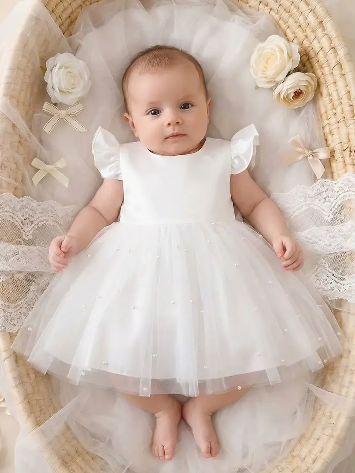 Robe blanche demoiselle d'honneur tulle volants nœud papillon première année fille cérémonie banquet occasions spéciales enfants princesses fantaisie magique