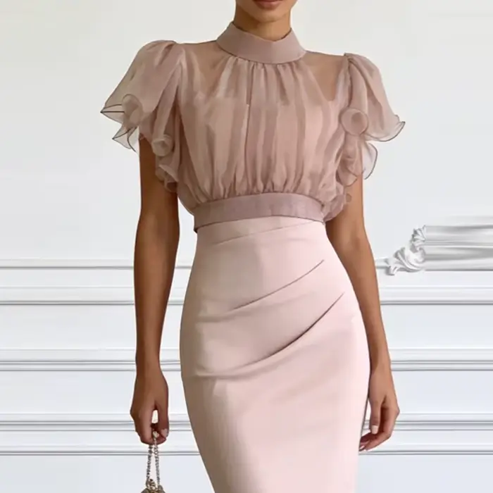 Elegantná štíhla sukňa a priehľadná sieťovina pre ženy – jednofarebná letná kolekcia, slim fit, ideálna na každodenné nosenie