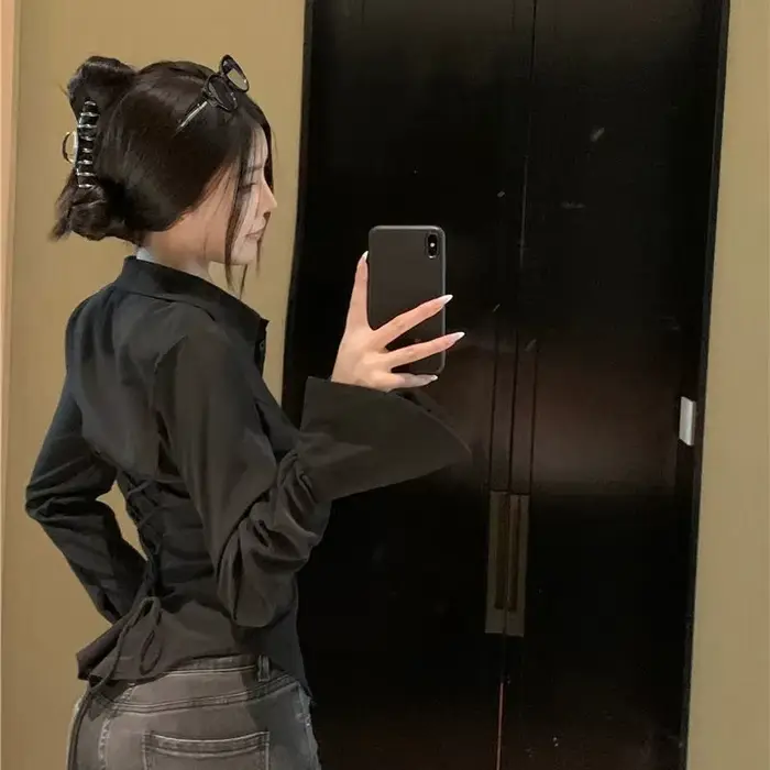 Mode femmes chemises de pansement coréen tout Match Streetwear femme mince Blouse printemps décontra