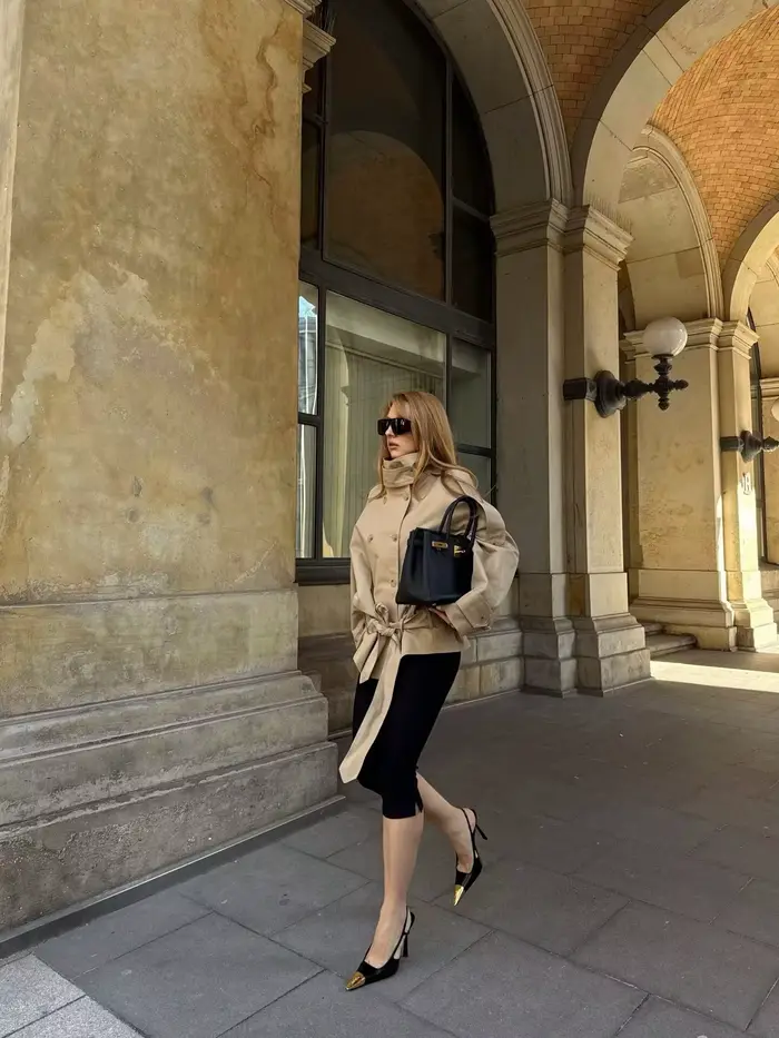 Manteau pour femme, style printemps 2026, kaki, manches longues, col montant, ceinture, trench court