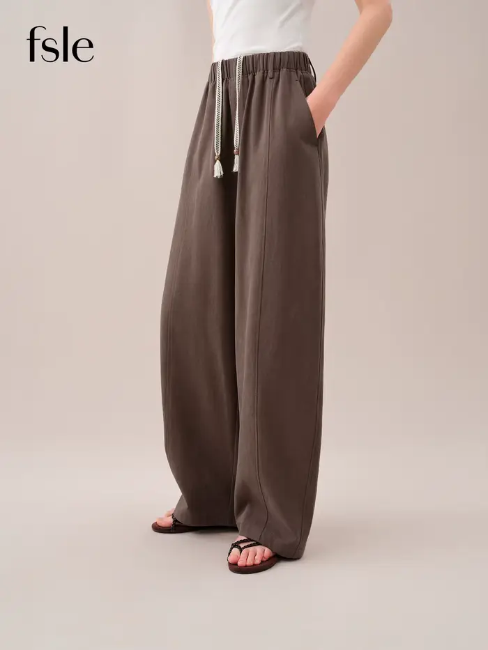 FSLE【Série Premium】Pantalon large décontracté pour femme, coupe ample, taille élastique, collection 