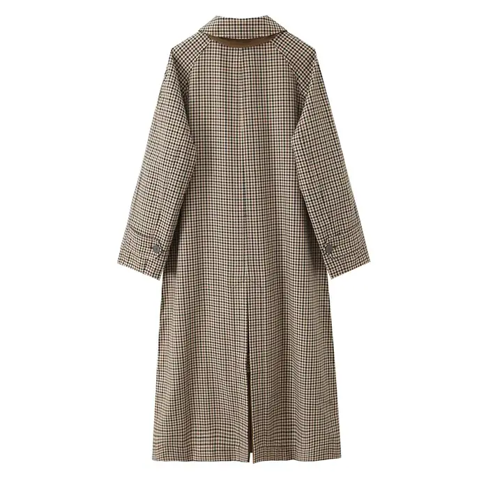 Vestes longues à carreaux Double face pour femmes, Trench-Coat à manches longues et simple boutonnag