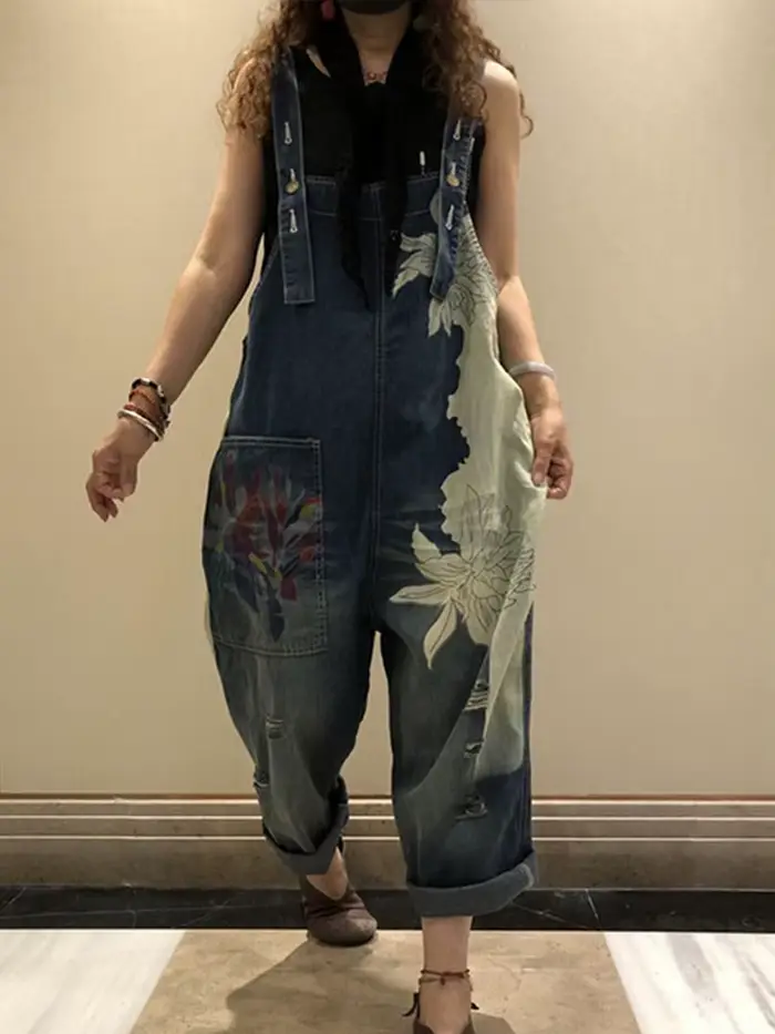 Amax luluE 2025 kórejská móda jar žena potlač Denim overal dámy Vintage Džínsy ležérne ženy nohavice