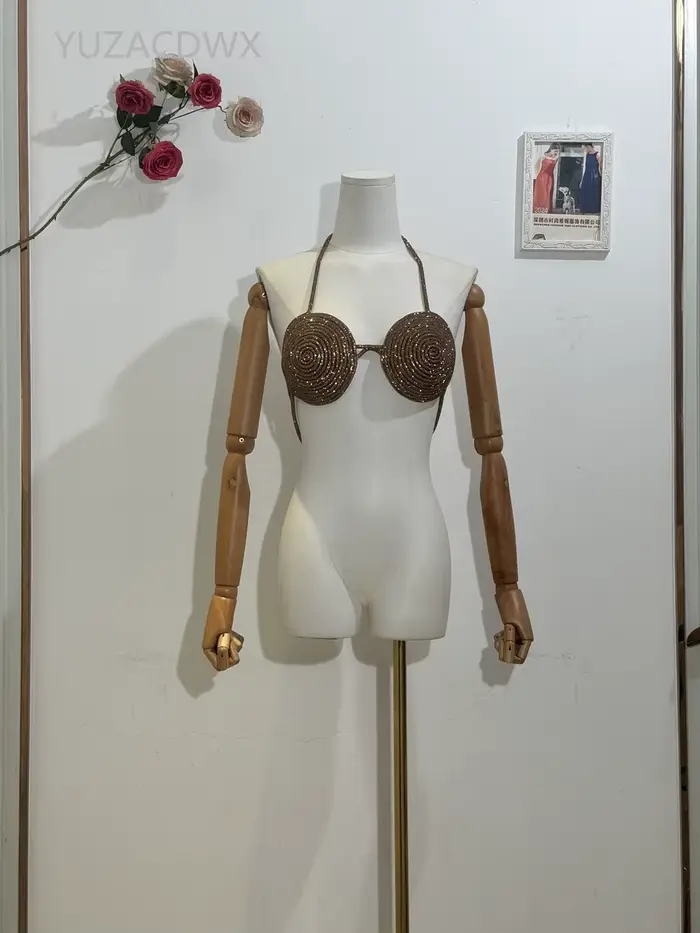 Soutien-gorge licou de plage pour femme, haut précieux, lingeries ornées de diamants, dos nu, sexy, 