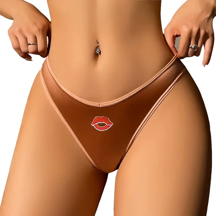 CINOON Culotte Femme Sexy en Satin Soie Glacée Imprimé Lèvres Taille Basse Coupe Haute Douce et Soye