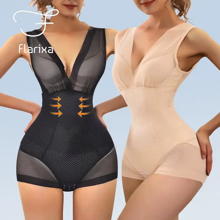 Maillot de Corps En Maille Sexy Pour Femmes Flarixa, Formateur de Taille, Ventre Plat, Soutien-Gorge Push Up, Débardeur Lingerie Transparente Occasions Spéciales