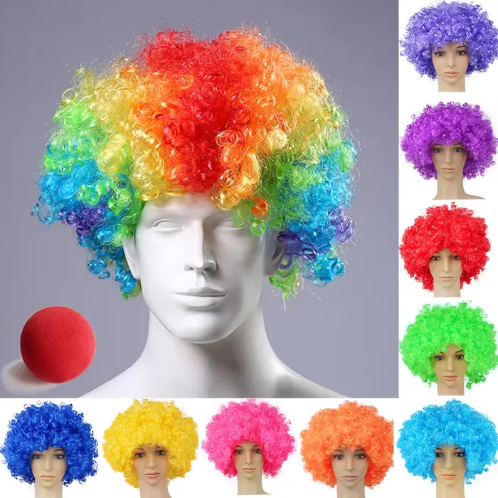 Farebné vysokoteplotné vlákno klaun parochňa pre Cosplay a karnevalové udalosti Okamžitá transformácia pre ženy a mužov Špeciálne príležitosti a kostýmové večery