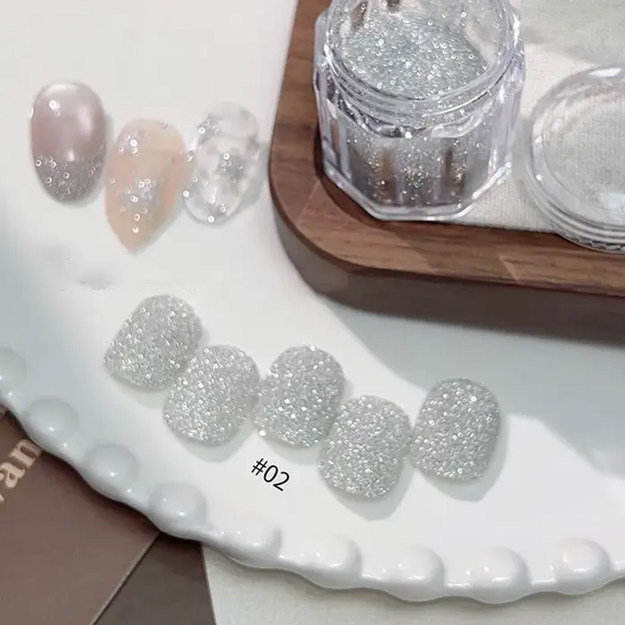 Strieborný diamantový prášok na nechty 5g - Ultra jemný trblietavý pigment na akrylové a gélové