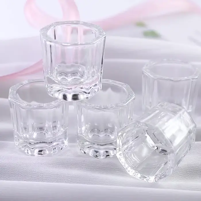 Mini verre cristal acrylique transparent, petite poudre octogonale, tasse à ongles liquide, brosse à