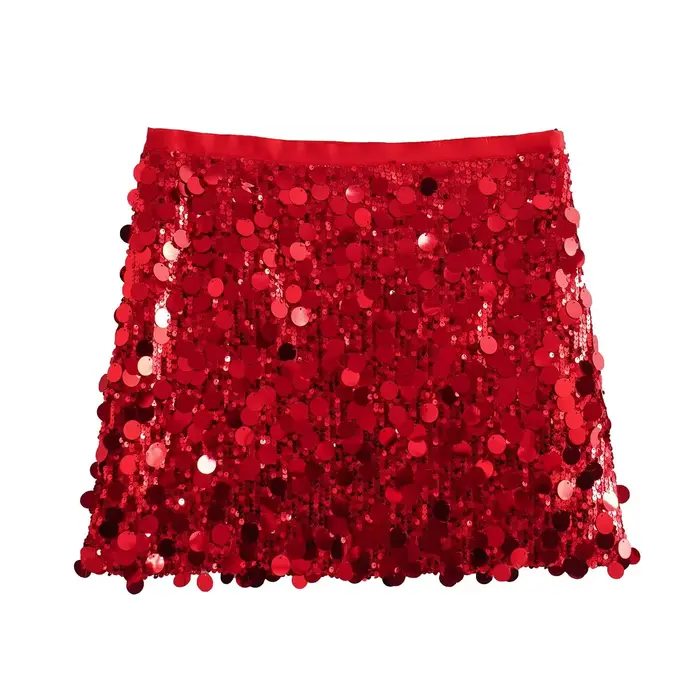 Femmes printemps automne Chic Mini jupes mode avec paillettes solide côté fermeture éclair jupe cour