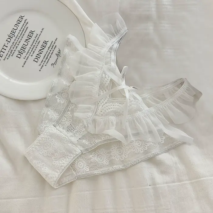 Sexy čipka spodná bielizeň pre ženy nohavice trojuholník rozcuchané okraj bez žiary čistá túžba pre špeciálne príležitosti