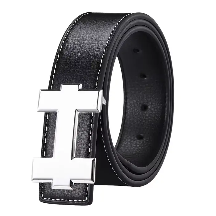 Ceinture décontractée à la mode de 3,3 cm avec boucle lisse argentée, ceinture de styliste pour homm