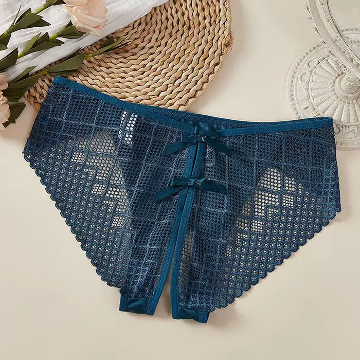 spodná bielizeň Sexy otvorený rozkrok pre ženy, nohavičky s nízkym pásom, vysoká elasticita, otvorený uzol, mriežka, nie je potrebné odstrániť, tenké a mäkké slipy