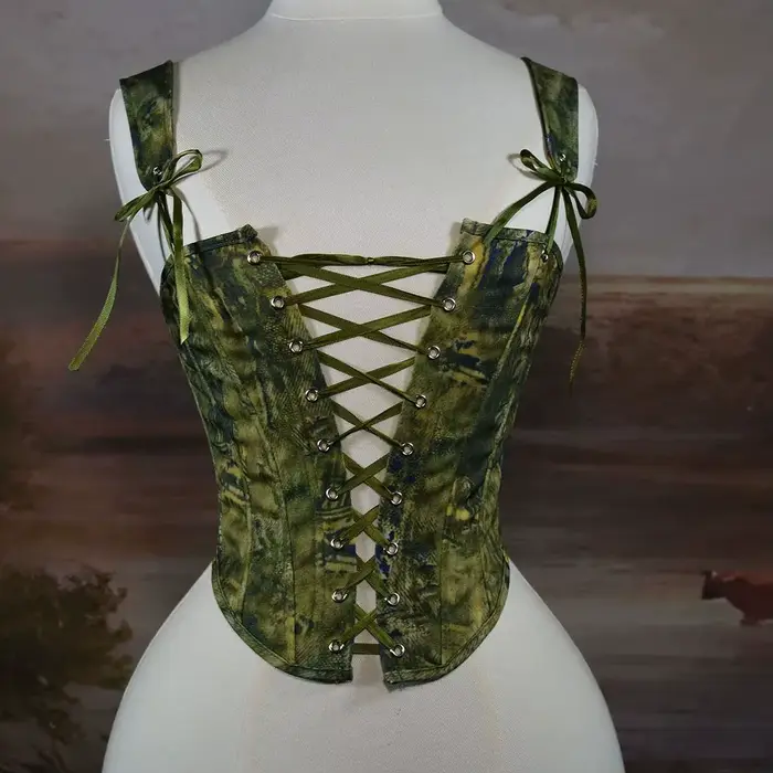 Bustier korzet s šnúrkami na prednej strane pre ženy, vysoké vykostené tvarovanie, Vintage korzet so zipsom, javiskový kostým, zelený korzet