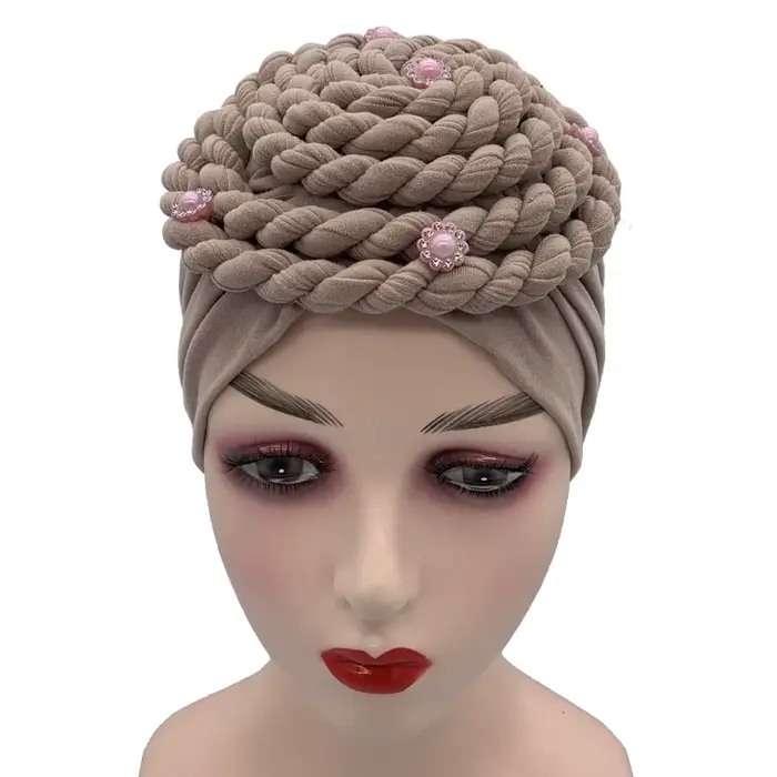 Diamantový vrkočový turbanový klobúk pre moslimské ženy