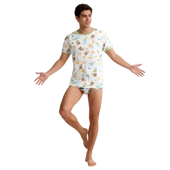 T-shirt mignon pour hommes et femmes, avec boutons-pression sur une épaule, pyjama de maison en pur coton, dessin animé kawaii ABDL