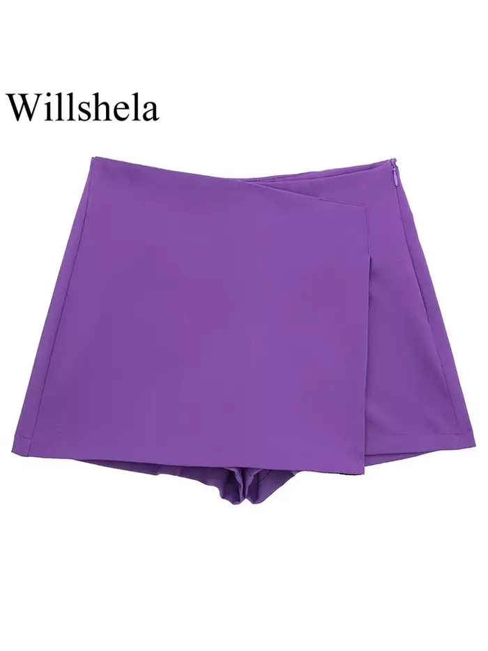 Willshela dámske módne pevné asymetrické bočné zipsové sukne šortky Vintage vysoký pás žena Chic dáma