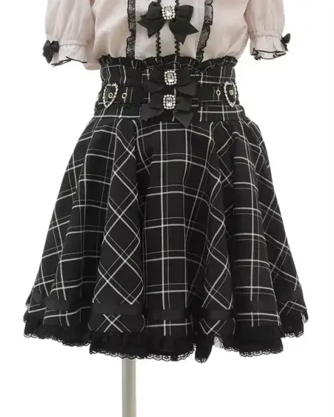 Jupe Courte de Style Japonais pour Femme, avec Nministériels d en Ruban, Diamant, Lolita, Douce, Pla