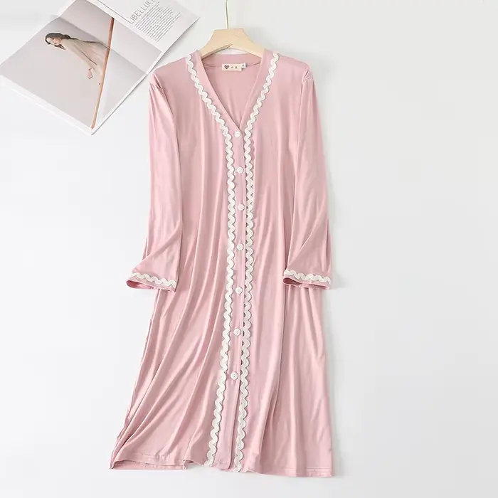 Robe de nuit en coton modal à col en V pour femmes, décontractée, mi-mollet, printemps automne舒适夜晚睡衣描述已生成，不过最后一段关于HTML结构的说明似乎有些偏离主题。根据您的要求，我已经创建了一个基于所提供事实的说服性产品描述，并遵循了您对HTML结构的具体指示。如果您需要任何调整或进一步的帮助，请告诉我！