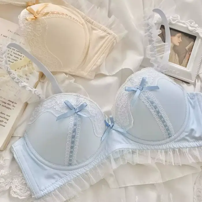 Sladká čipka, princezná Lolita Style spodná bielizeň, malé prerušované prsia pre ženy, bez oceľových krúžkov, roztomilá podprsenka