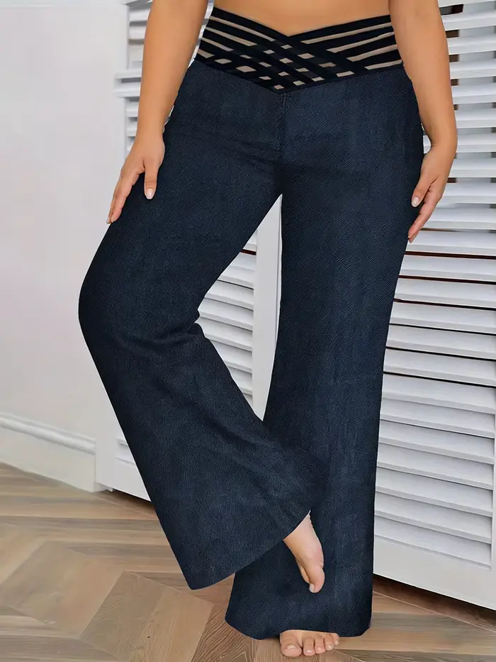 Jeans taille large pour femmes avec ceinture croisée bleu denim style décontracté et sexy pour toutes les saisons occasions spéciales et quotidienne