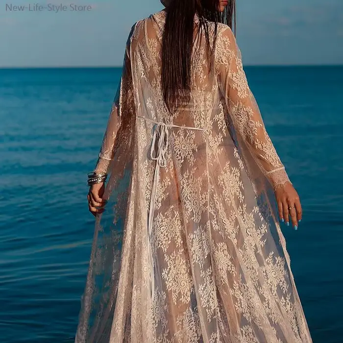 priehľadný Dlhá biela čipka nočná košeľa, šaty pre družičky pre ženy, sexy kimono štýl, nočné oblečenie, svadobný župan, sexy spodná bielizeň, nočné oblečenie