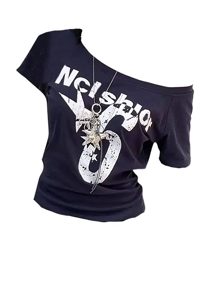 Y2k Sport été épaules dénudées haut femmes Sexy Vintage années 2000 à manches courtes t-shirt dame c
