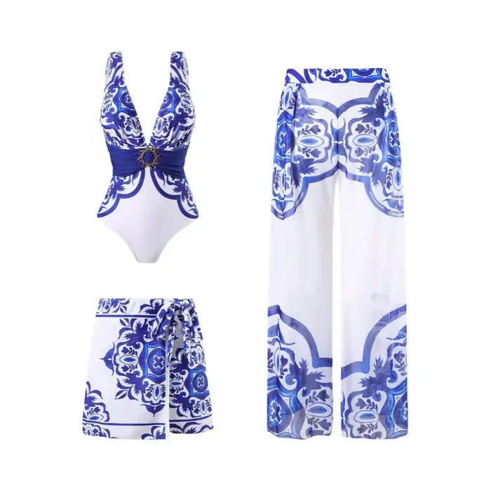 Ensemble de maillot de bain 3 pièces sexy pour femme imprimé floral jupe longue haut élégant occasions estivales femmes
