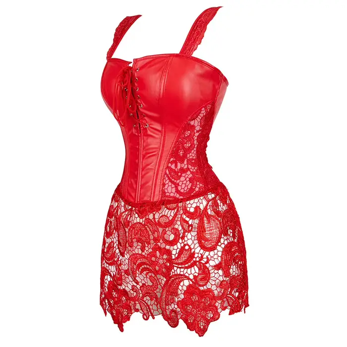 Sexy čipka korzet pre ženy, Faux kožené šaty, Punk, Bustier, Push Up, Gothic, Erotické spodná bielizeň, Veľká veľkosť
