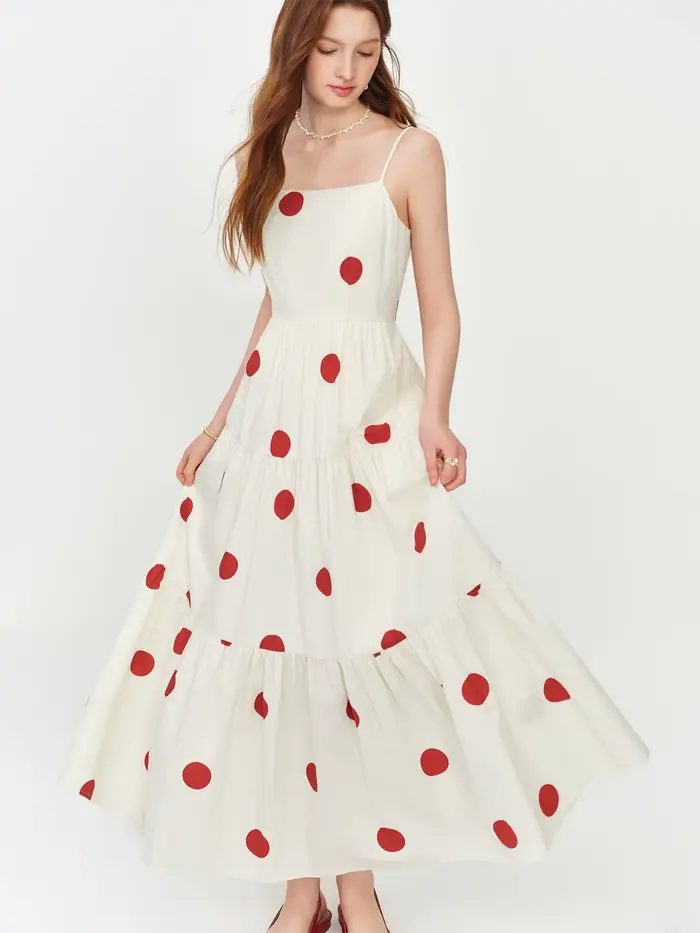 Camisole en coton naturel avec motifs pois rouges de Fansilanen pour femmes, style décontracté et élégant, idéale pour les sorties estivales et les occasions spéciales