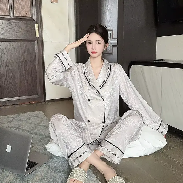 Módne dámske pyžamo nastaviť high-end klopy košeľa nohavice ležérny oblek jeseň zimné domáce oblečenie dámske spacie oblečenie Pijama Mujer