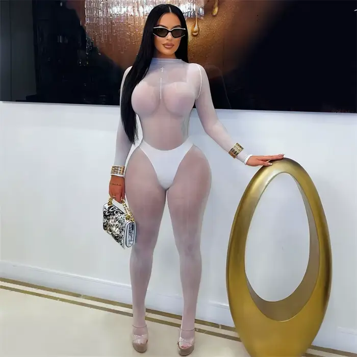 Doyerl sieťovaná priesvitná čierna kombinéza pre ženy Sexy Rave večierok jednodielny Club body na párty štíhla obtiahnutá salopeta Catsuit