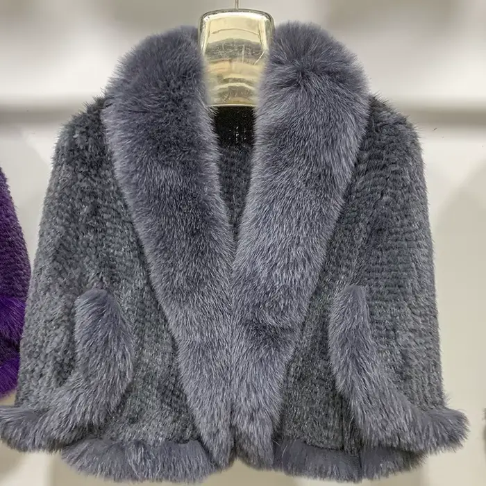 Nouveau Poncho en vraie fourrure de vison tricoté 100% naturel véritable fourrure de vison châle nat