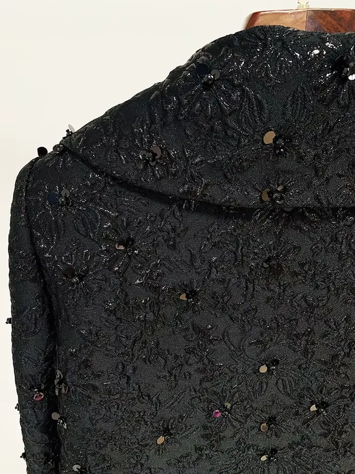 HIGH STREET Nouveauté 2026 Veste de créateur pour femme, style défilé, ornée de perles et de jacquar