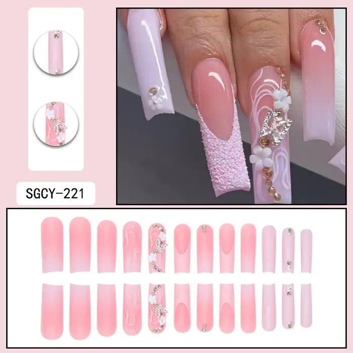 24 longs cercueil en gros faux ongles art, dernière presse à ongles artificiels au doigt sur les ong