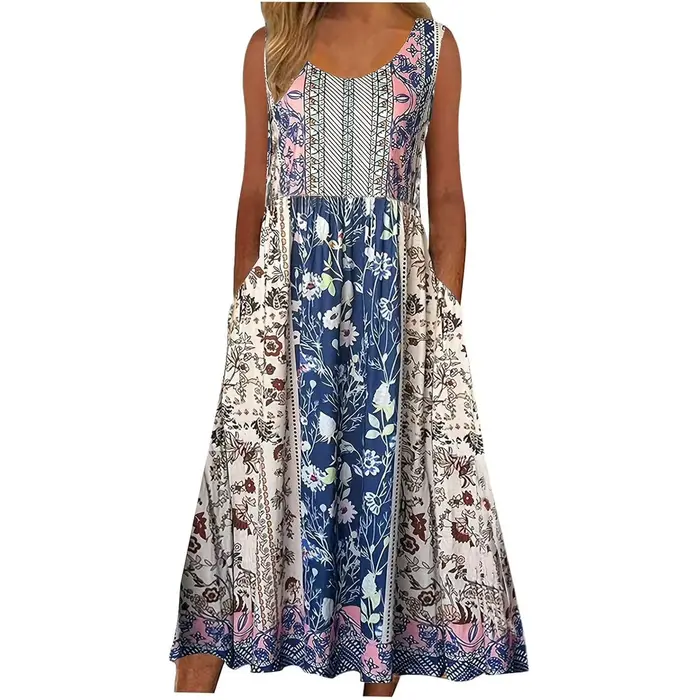 Europe et états-unis 2024 printemps et été nouvelle robe pull sans manches imprimée femmes robe déco