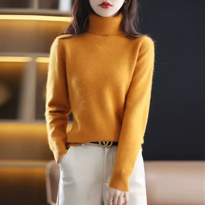 Pull à col haut pour femme, pull en cachemire de vison pur, tricoté, doux, à la mode, vêtements chau
