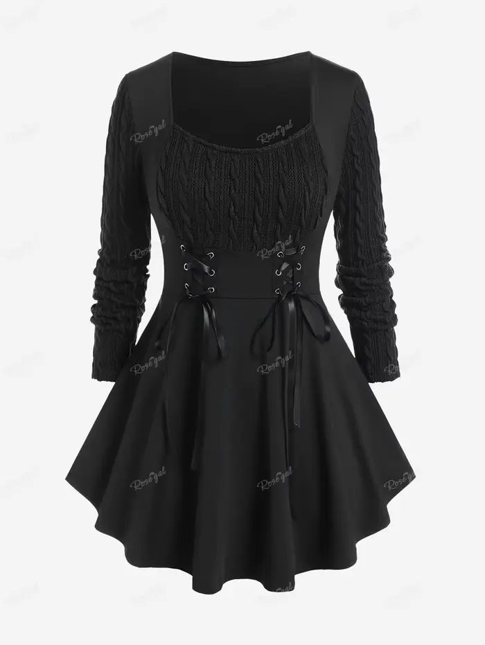 T-shirt corset grande taille pour femme, panneau en tricot torsadé, médiathèque multimédia, chemisie