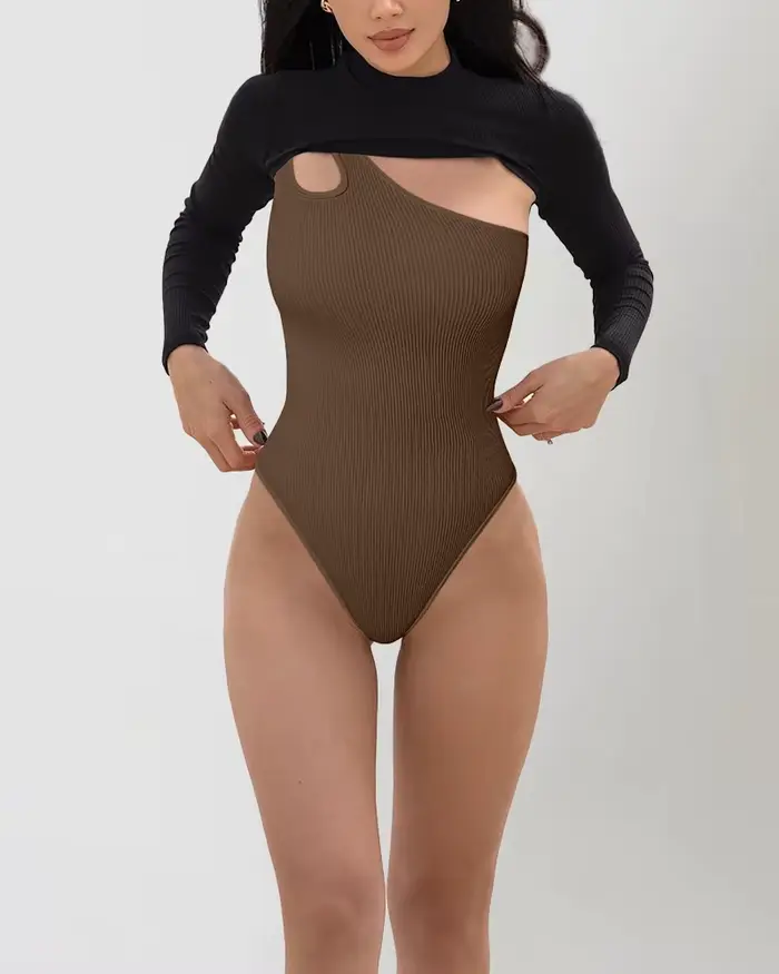 Body sans couture pour femmes, haut de contrôle du ventre, découpe, sans manches, string sculptant, une épaule, sexy, polyvalent pour femmes occasions spéciales