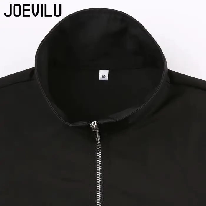 JOEVILU Femmes Cyberpunk Goth Harajuku Récolte Hauts Manches Longues Évider Fermeture Éclair T-shirt