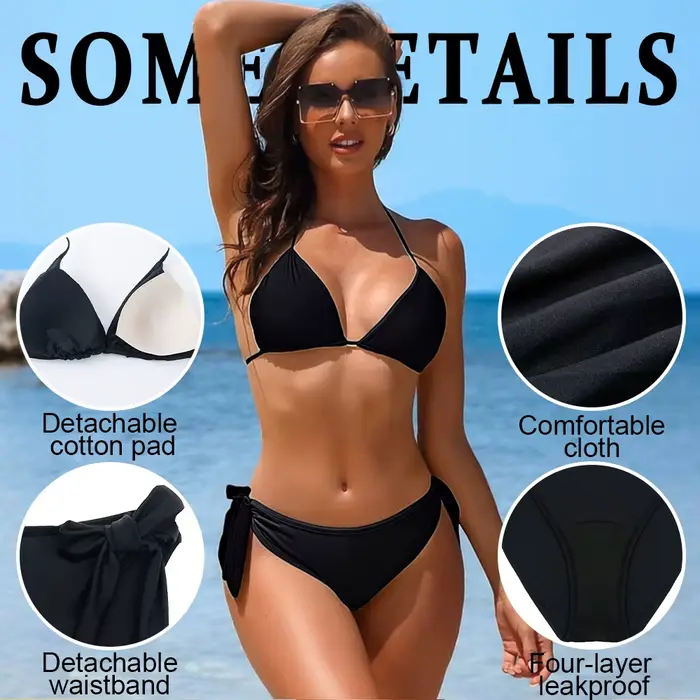 Maillot de bain bikini écologique, culotte menstruelle, 4 couches, anti-fuite, à nouer sur les côtés, vêtements de bain pour les règles, adapté aux femmes pendant leurs règles