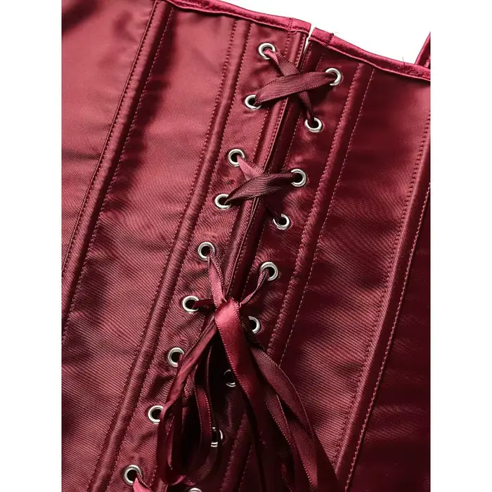 Corset Rétro Vintage pour Femme, Top Bustier Sexy Rouge Vin en Satin avec Bretelles, Bustiers Goussetés Gothiques, Lingerie Sculptante Corsette