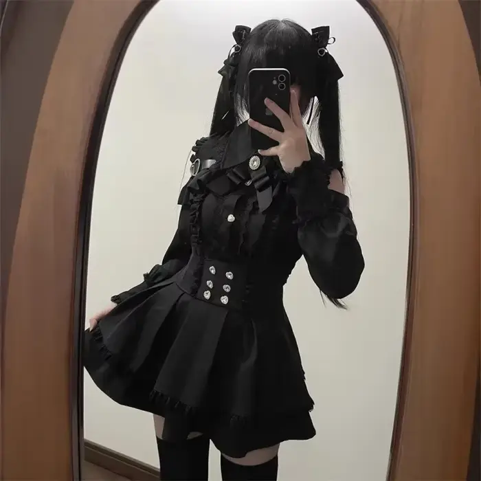 High-end skladaný polyesterový set s lukom a čipkou pre štýl Lolita a kráľovskú sestru, ideálny pre festivaly a obrady