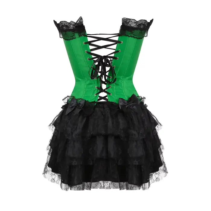 Čipkovaný večerný korzetový voľný sexy šaty pre ženy zelená Lingerie a čierna čipka mini sukňa Showgirl tanec S-2XL