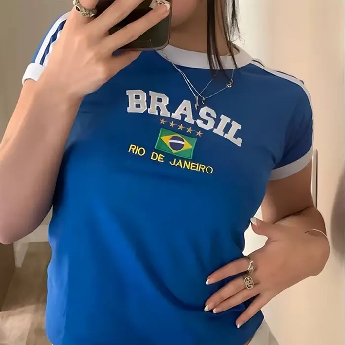 Y2k Brazília Abecedná Potlač Tričko pre ženy