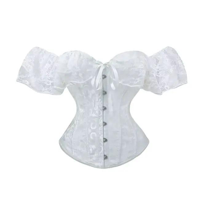 Corset en dentelle jacquard à épaules dénudées avec fermeture avant et serre-taille pour femme