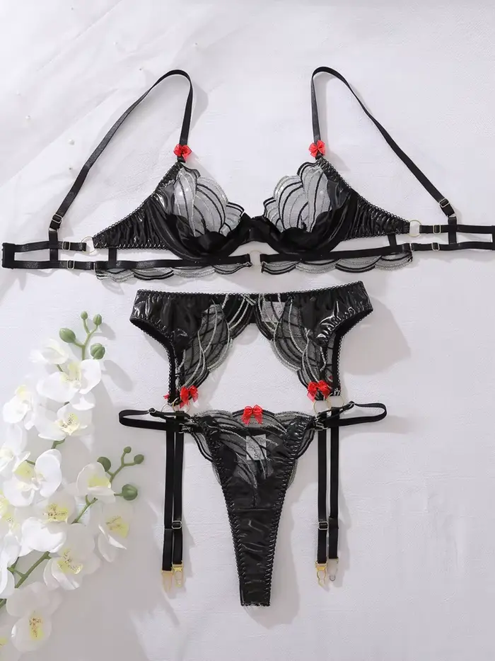Sexy spodná bielizeň Belamimi s geometrickou výšivkou, podprsenkou s kosticami a podväzkovým pásom pre ženy, špeciálne príležitosti a romantické darčeky