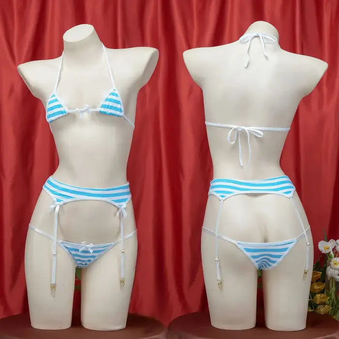Soutien-gorge sexy Lolita pour femmes sous-vêtements Kawaii carnaval bleu rose blanc rayé mini bikin
